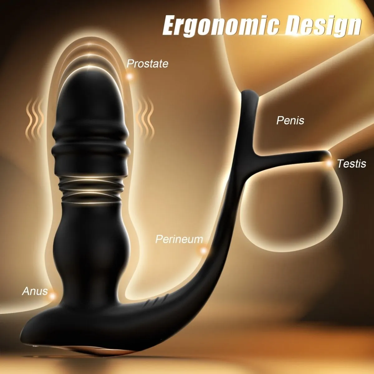 3 in 1 Thrusting and Vibrating Prostate Stimulation Anal Toy with Cock Ring