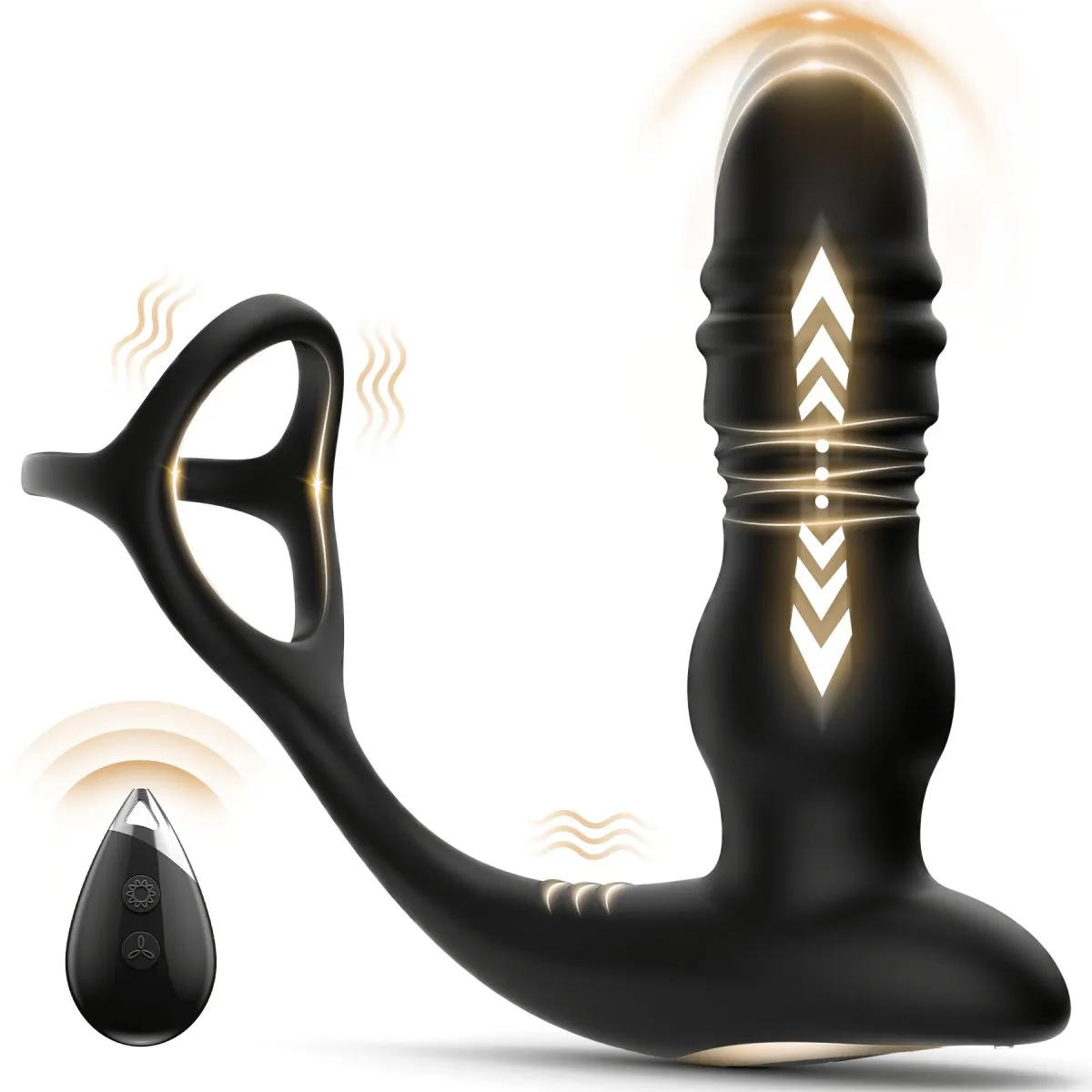 3 in 1 Thrusting and Vibrating Prostate Stimulation Anal Toy with Cock Ring