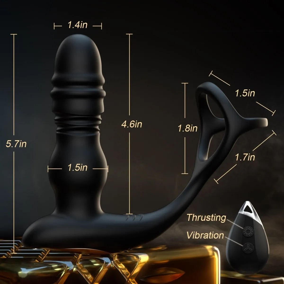 3 in 1 Thrusting and Vibrating Prostate Stimulation Anal Toy with Cock Ring