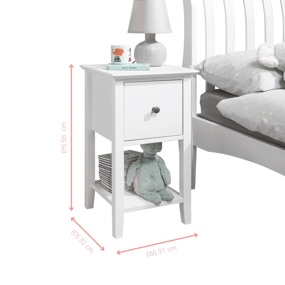 Asora Bedside Table with Drawer in Classic White