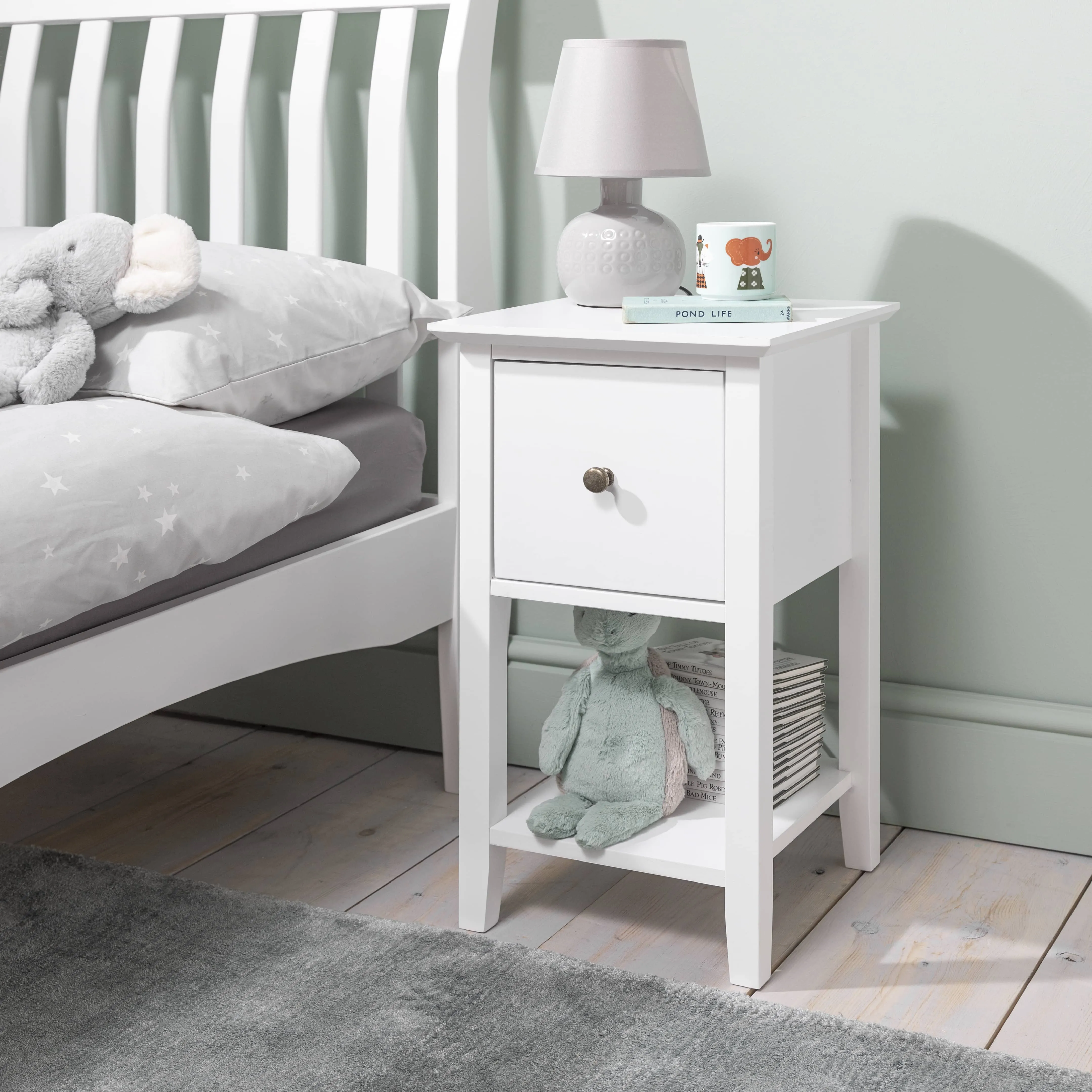 Asora Bedside Table with Drawer in Classic White