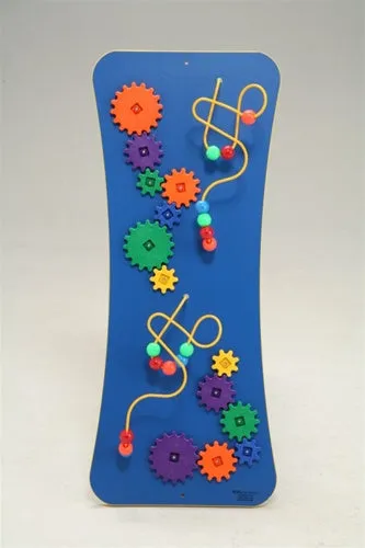 Blue Loco-Motion Wall Panel Toy-Wires, Beads, and Gears, Made in USA