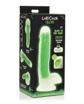 Curve Toys Lollicock 7" Glow In The Dark Silicone Dildo w/Balls - Green