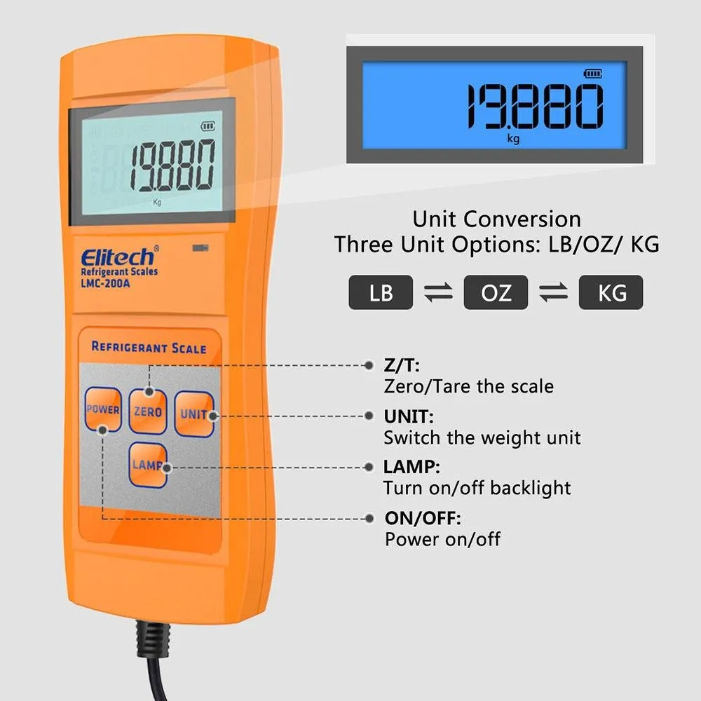 Elitech LMC-200A Refrigerant Electronic Charging/Recover Scale 330 Lbs