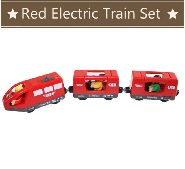 Kids Electric Train Toys Magnetic Slot Diecast Electric Railway with Two Carriages Train Wood Toy FIT T-hmas Wooden Brio Tracks