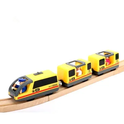 Kids Electric Train Toys Magnetic Slot Diecast Electric Railway with Two Carriages Train Wood Toy FIT T-hmas Wooden Brio Tracks