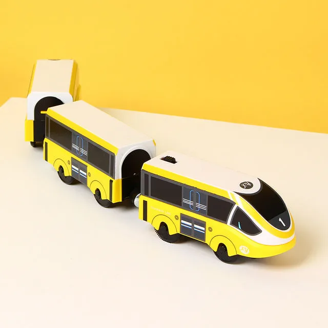 Kids Electric Train Toys Magnetic Slot Diecast Electric Railway with Two Carriages Train Wood Toy FIT T-hmas Wooden Brio Tracks