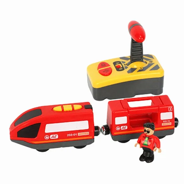 Kids Electric Train Toys Magnetic Slot Diecast Electric Railway with Two Carriages Train Wood Toy FIT T-hmas Wooden Brio Tracks