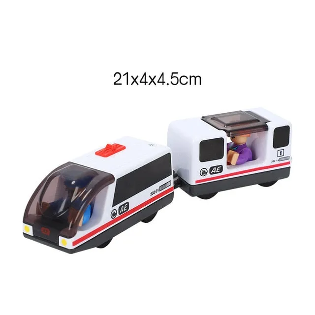 Kids Electric Train Toys Magnetic Slot Diecast Electric Railway with Two Carriages Train Wood Toy FIT T-hmas Wooden Brio Tracks