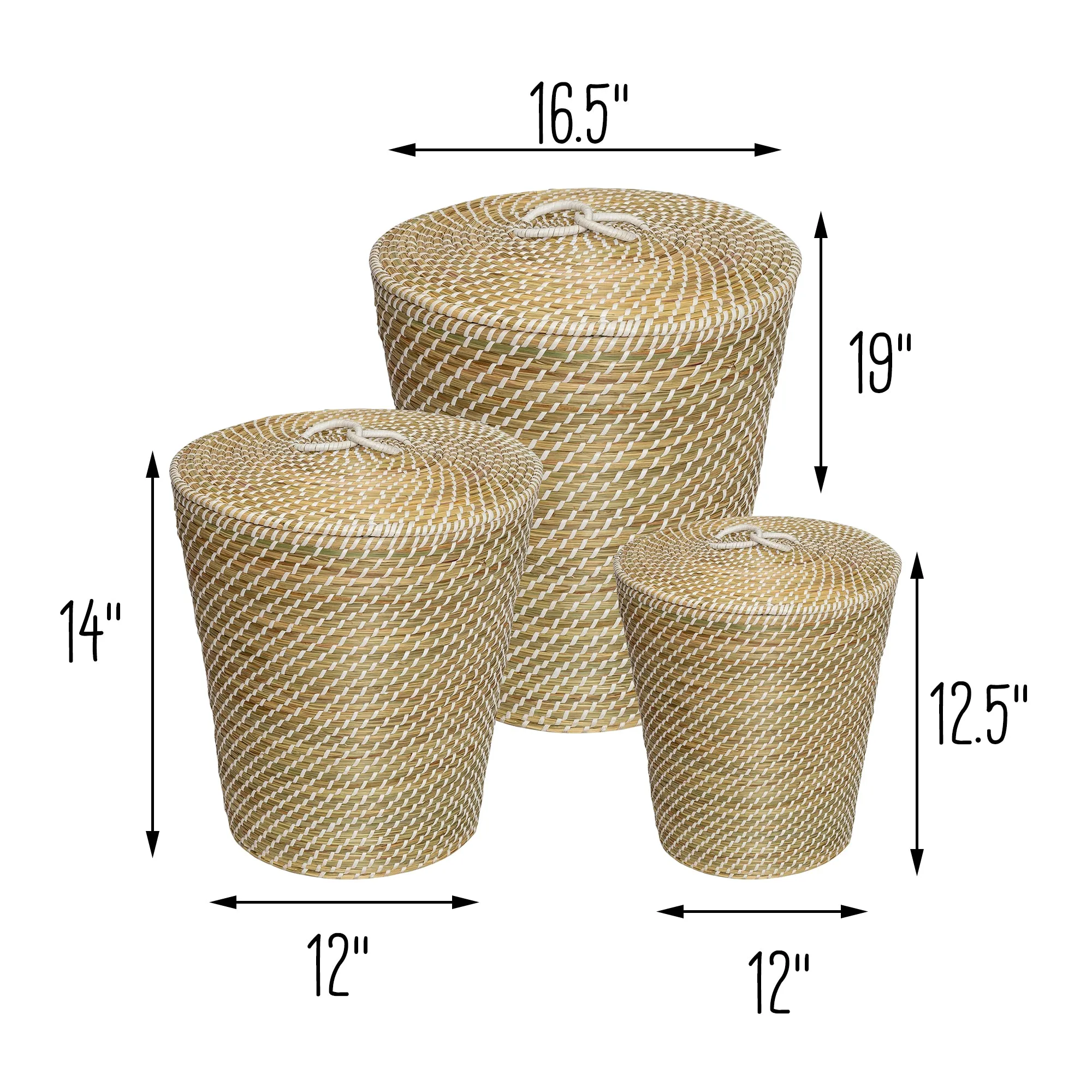 Natural/White Seagrass Snake Charmer's Nesting Baskets (Set of 3)