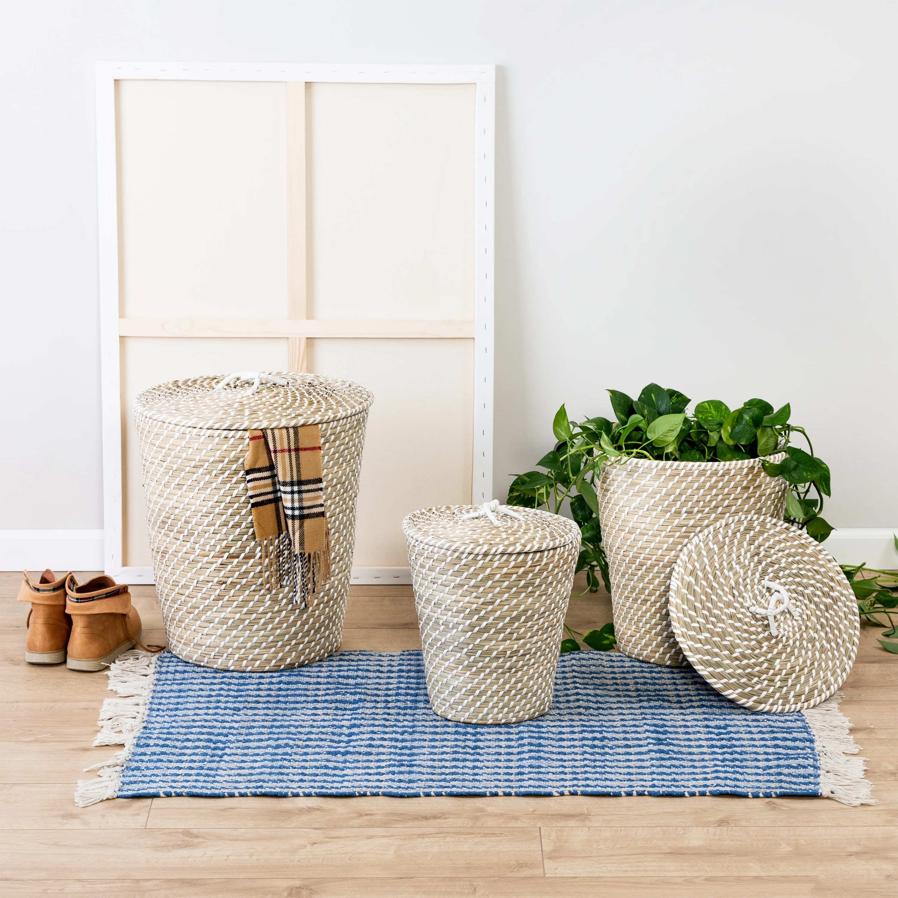 Natural/White Seagrass Snake Charmer's Nesting Baskets (Set of 3)