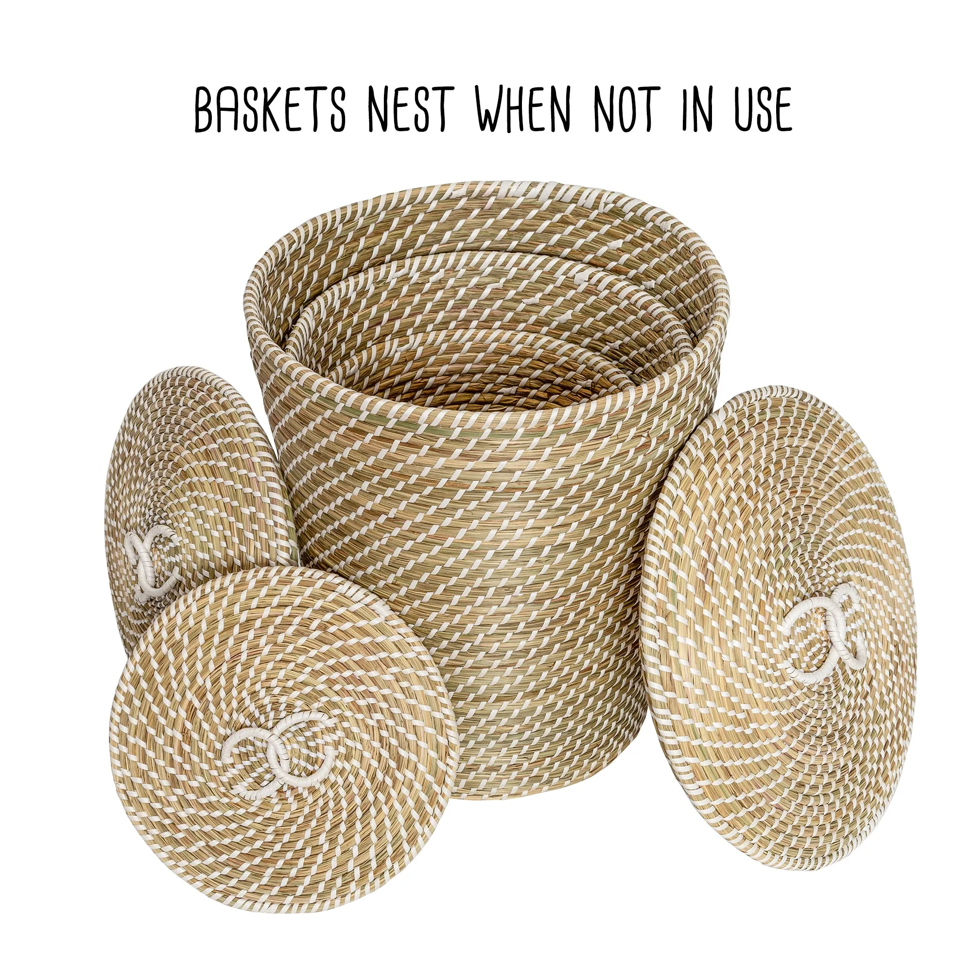 Natural/White Seagrass Snake Charmer's Nesting Baskets (Set of 3)