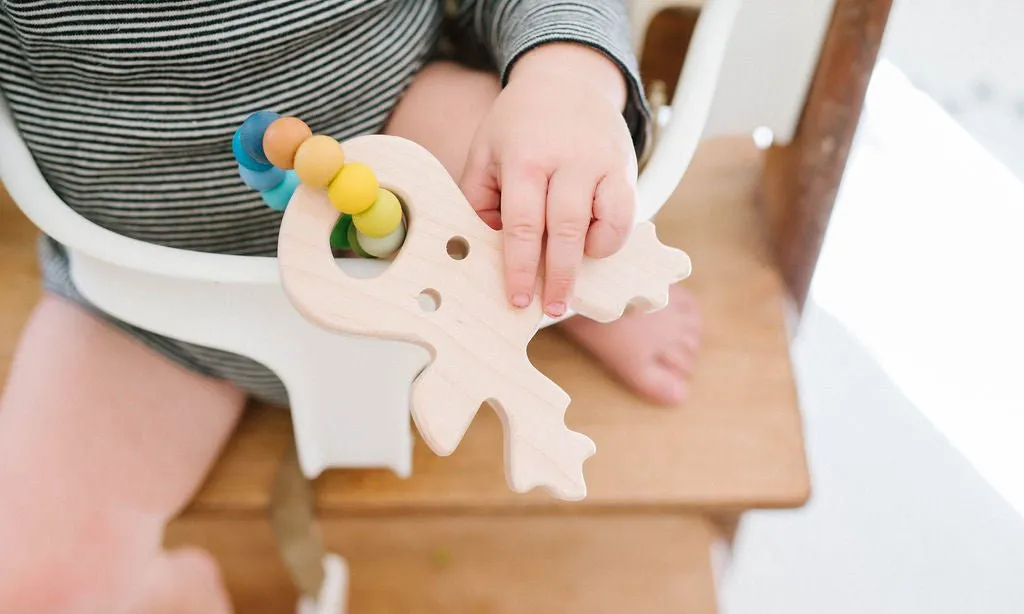 Reindeer Wood Grasping Toy With Teething Beads