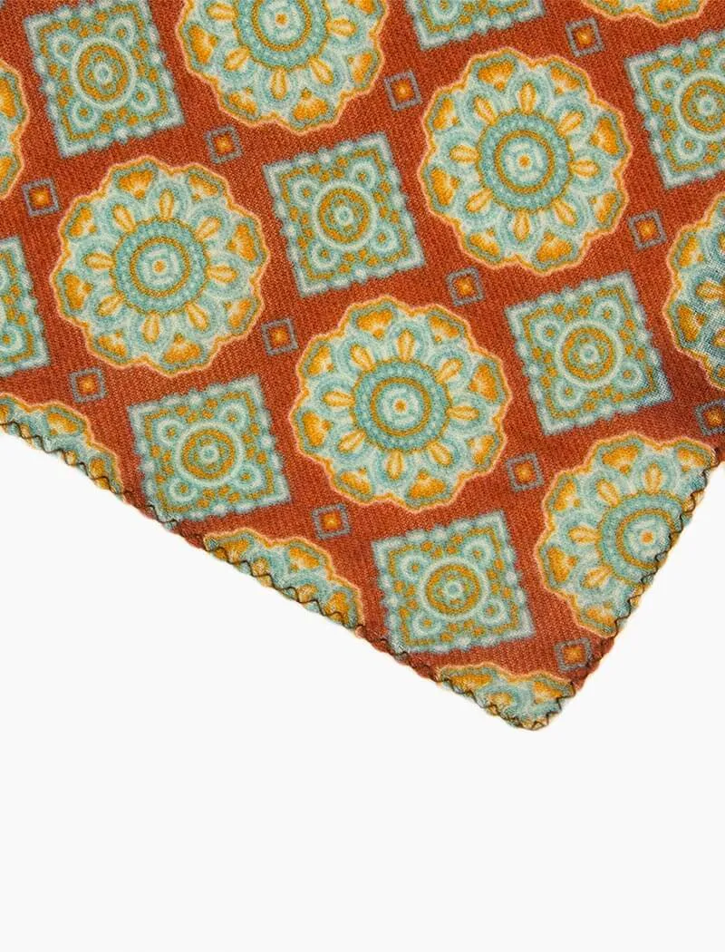 Rust Geometric Tiles Printed Wool Bandana