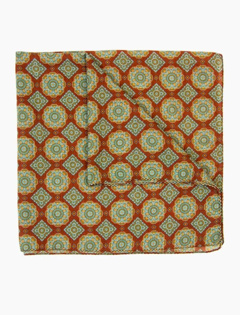 Rust Geometric Tiles Printed Wool Bandana