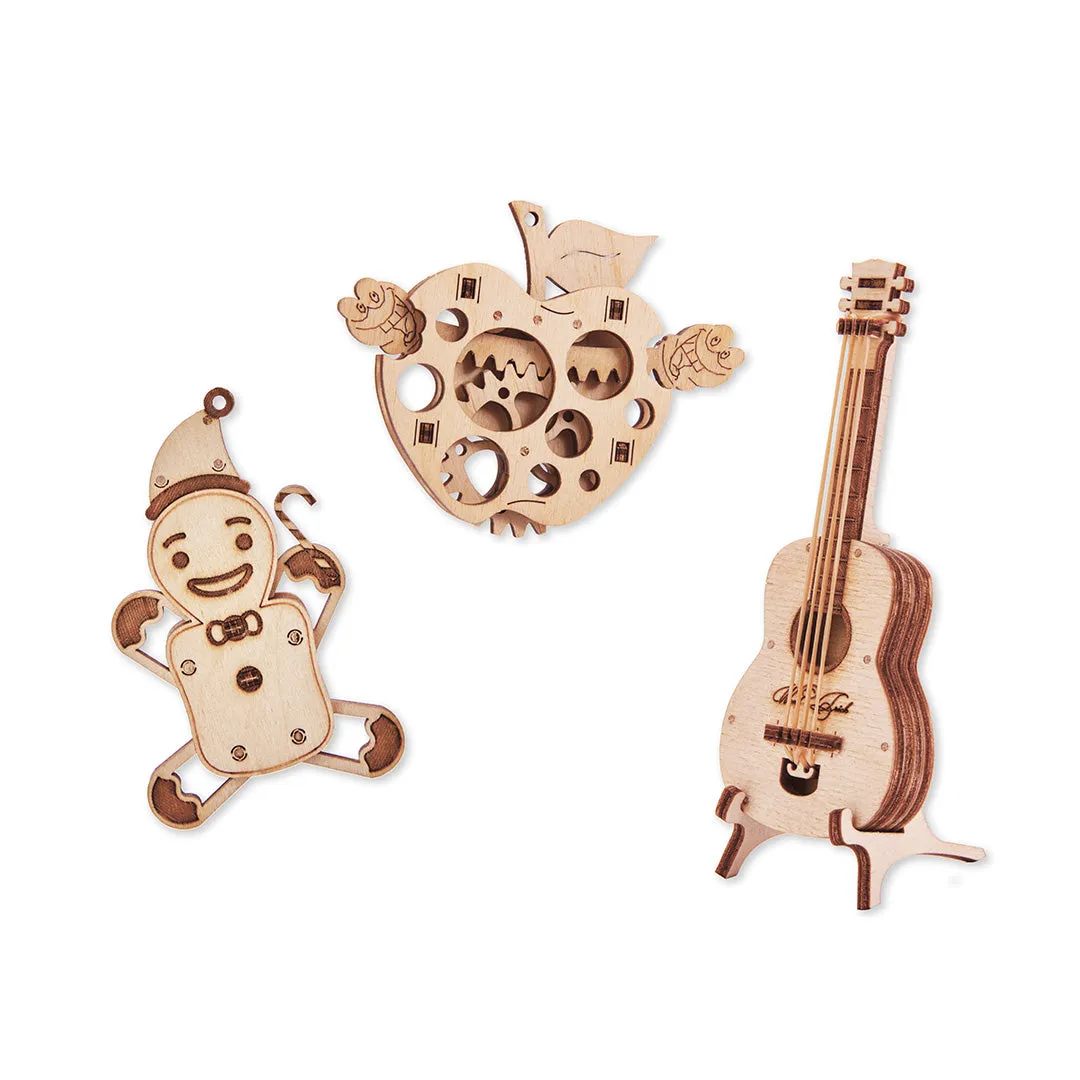 Set of Mini 3D Puzzles №4 - Gingerbread, Guitar, Apple