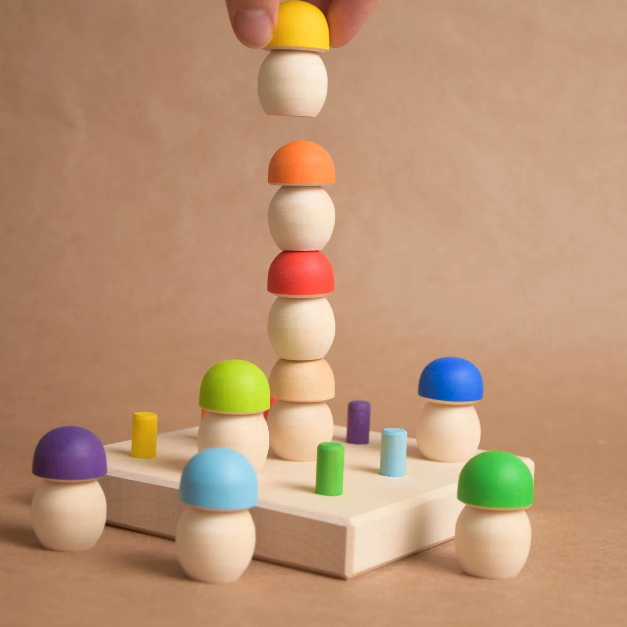 Wooden Mushrooms to Color Sorting on Geoboard