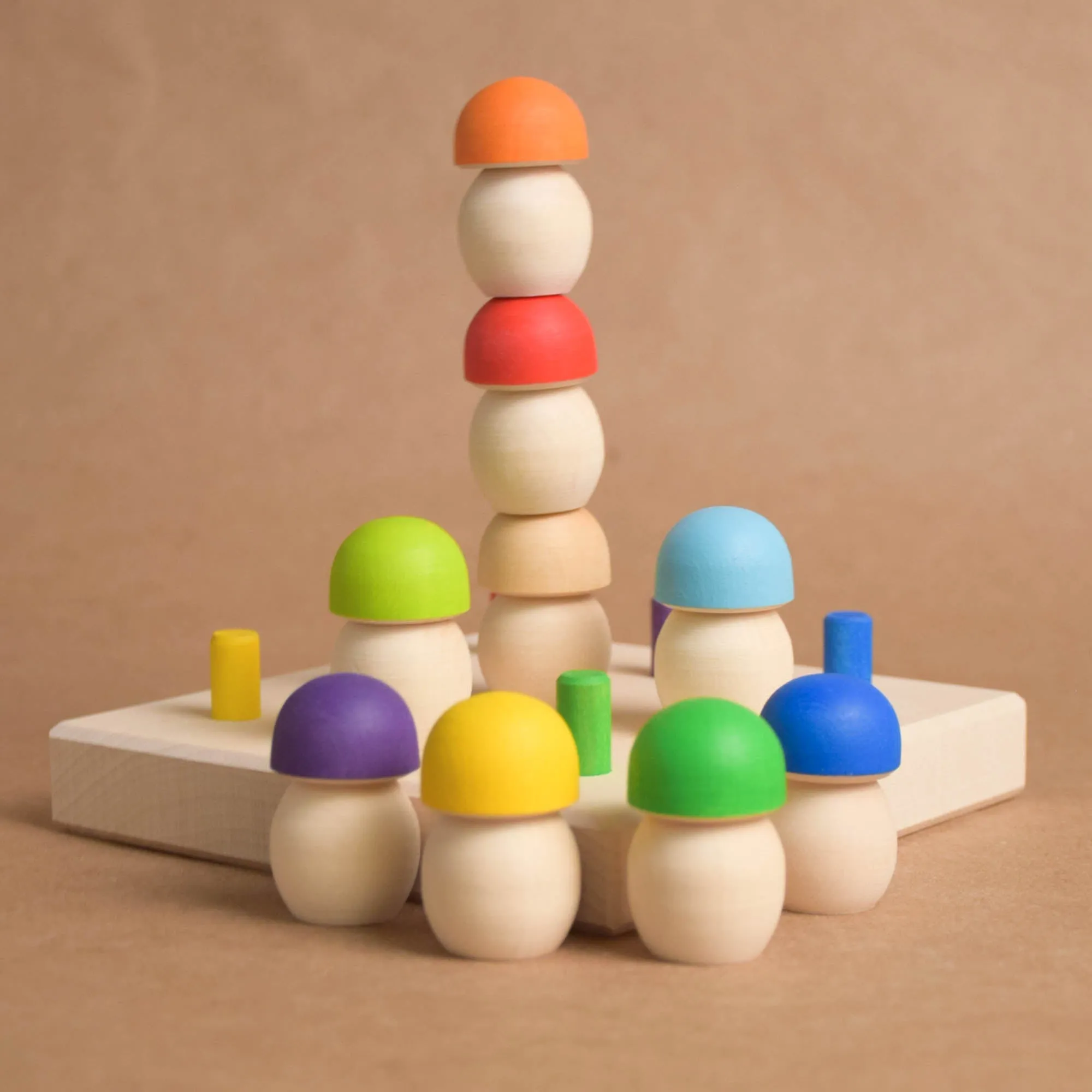 Wooden Mushrooms to Color Sorting on Geoboard