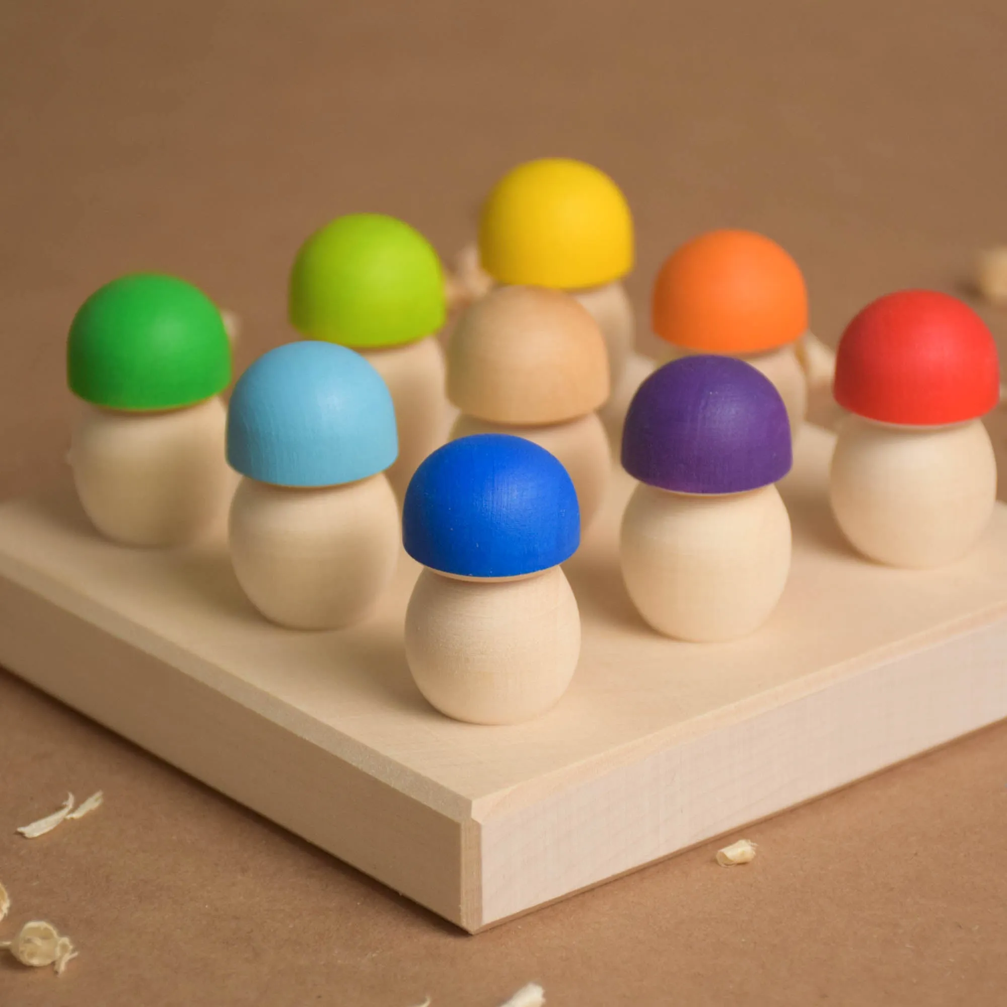 Wooden Mushrooms to Color Sorting on Geoboard