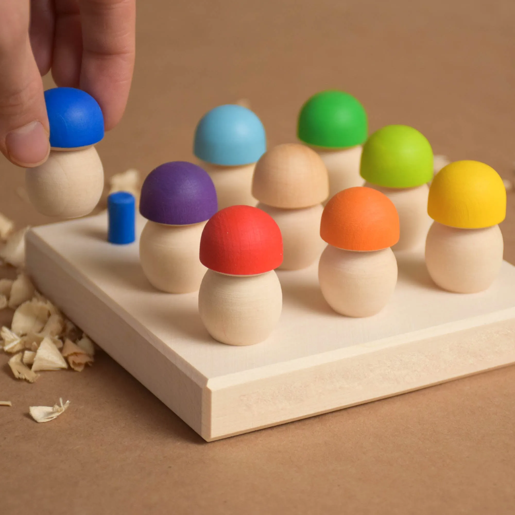 Wooden Mushrooms to Color Sorting on Geoboard