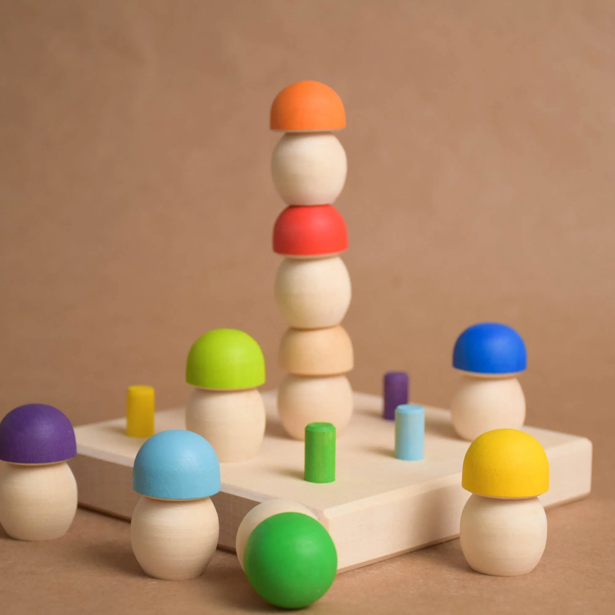 Wooden Mushrooms to Color Sorting on Geoboard