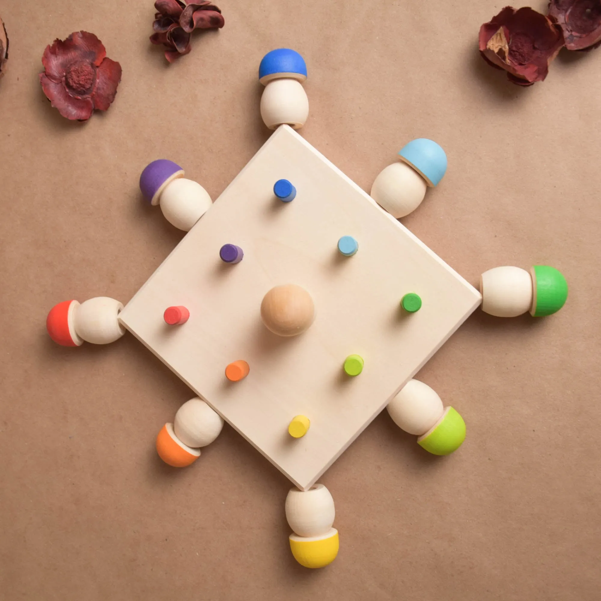 Wooden Mushrooms to Color Sorting on Geoboard