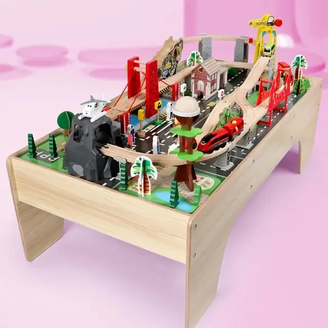 Wooden Train Set 100 pcs With Table